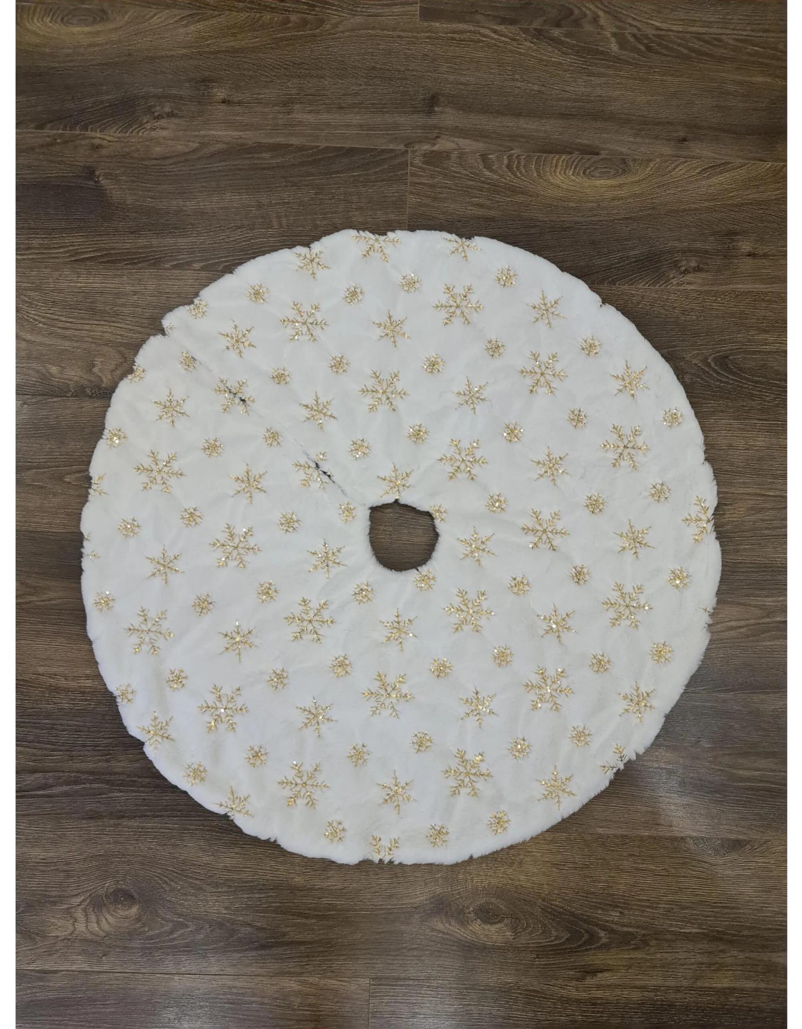 Biely koberec pod stromček so zlatými vločkami 152cm