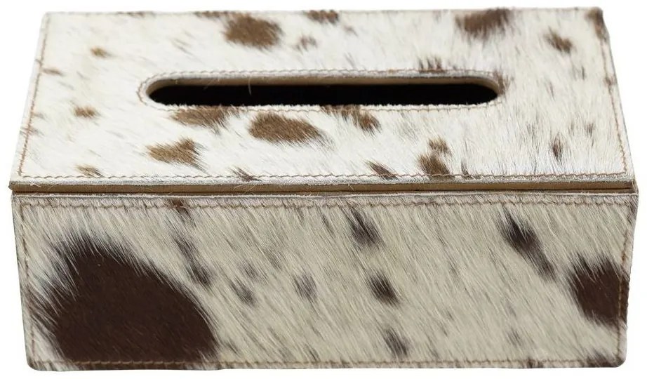 Kožený zásobník na papierové vreckovky hnedá /biela - 25*14*9 cm