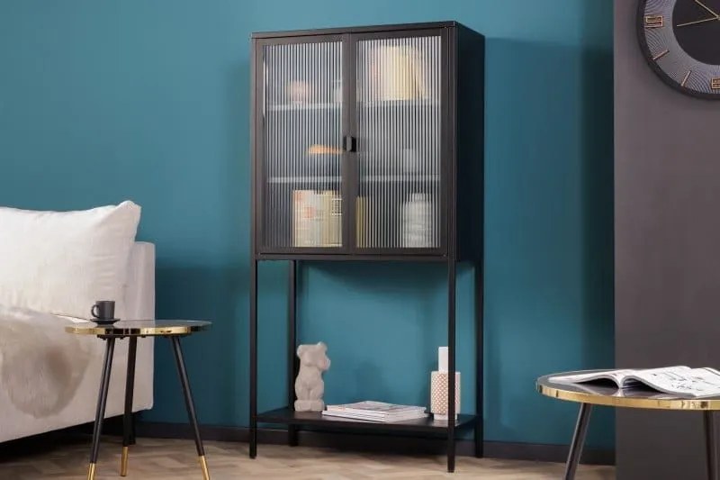 Vitrína Dura Steel 150cm čierne rebrované sklo Vitrína Dura Steel 150cm čierne rebrované sklo