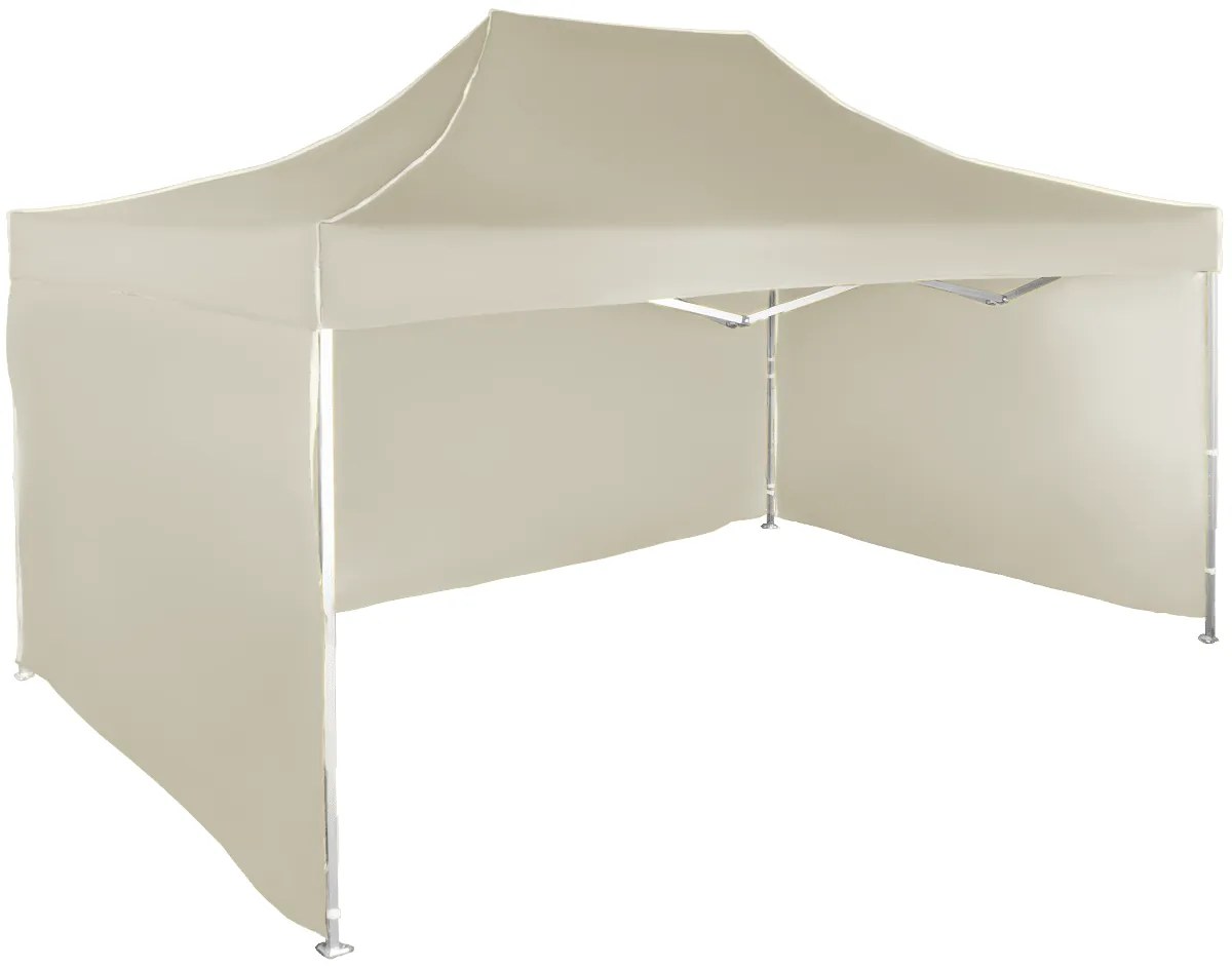 Rýchlorozkladací nožnicový stan 3x4,5m – hliníkový, 3 bočné plachty, Béžová
