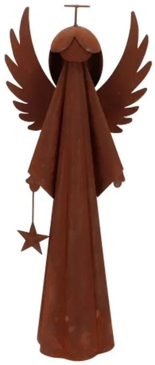 Hrdzavý antik plechový anjel s hviezdičkou Rusty Angel - 25*15*60 cm