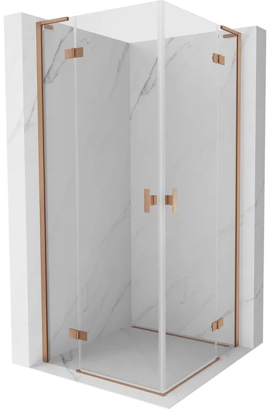 Mexen Mist-H L Duo, 2-krídlový sprchový kút 90 x 90 cm, číre sklo, medený matný profil, 8A5L-090L-090P-65-00