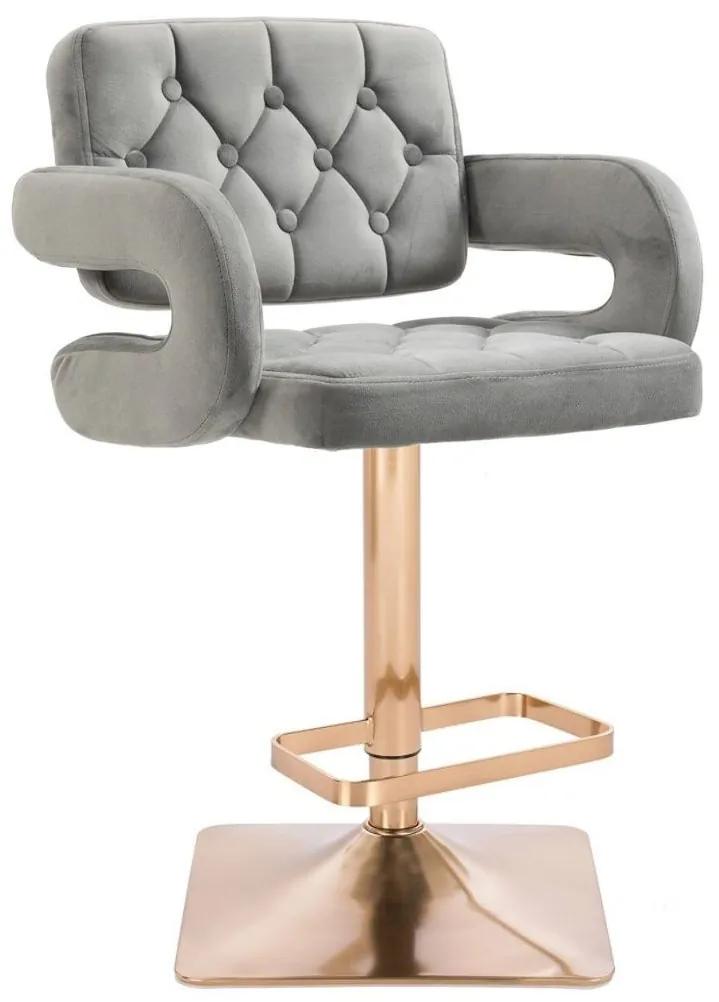 LuxuryForm DESIGN Barová stolička ADRIA VELUR na zlatej hranatej podstave - šedá