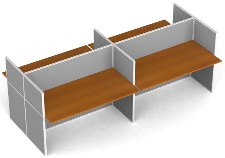 Kancelársky stôl PRIMO s paravánom, 4 miesta, nástenka, sivá/čerešňa