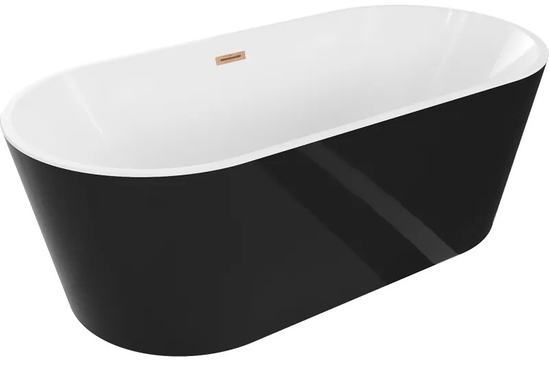 Mexen Luna, voľne stojaca vaňa 160 x 75 cm, biela-čierna, medený prepad, 52031607575-65