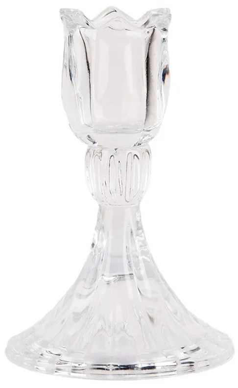 Transparentný sklenený svietnik na úzku sviečku v tvare tulipánu - Ø 8*12 cm