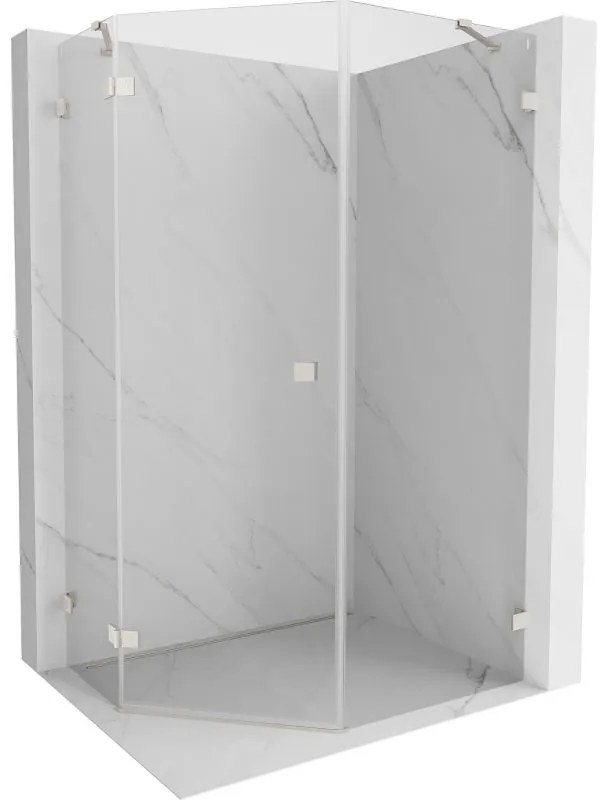 Mexen Lunar, päťuholníkový sprchový kút naklápací doľava 90 x 100 cm, 8mm číre sklo, oceľový profil, 831-090L-100P-97-00-L