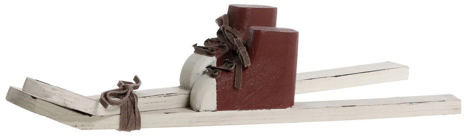 Biela antik drevená dekorácia lyže s topánkami Ski Vintage - 33*12*7 cm