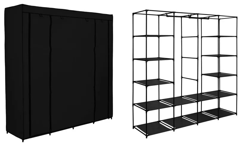 Textilná šatníková skriňa s policami Olena čierna