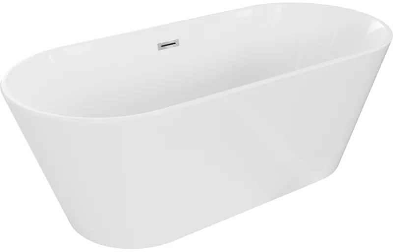 Mexen Flavia, voľne stojaca vaňa 160 x 75 cm, biela, chrómový prepad, 54031608000-01