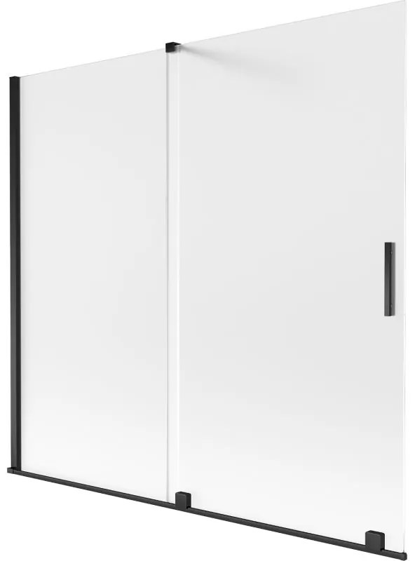 Mexen Velar, 2-krídlová posuvná vaňová zástena 170 x 150 cm, 8mm sklo námraza, čierna matná, 896-170-000-31-70