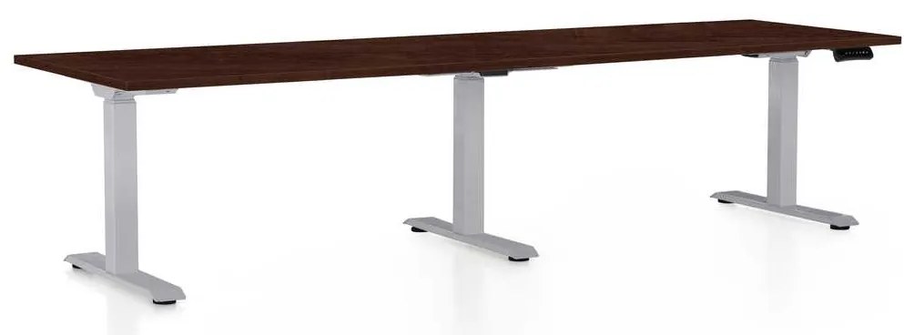 Výškovo nastaviteľný stôl OfficeTech Long, 260 x 80 cm, sivá podnož, wenge