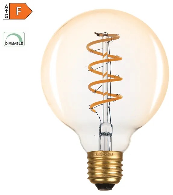Diolamp LED Spiral Filament žiarovka Globe G95 Amber 4W/230V/E27/1800K/270Lm/360°/Dim