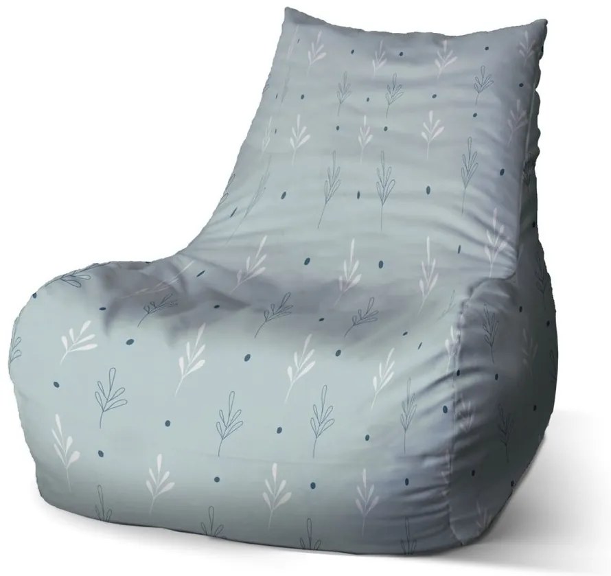 Sedací vak Bean modré a biele lístky, sivá