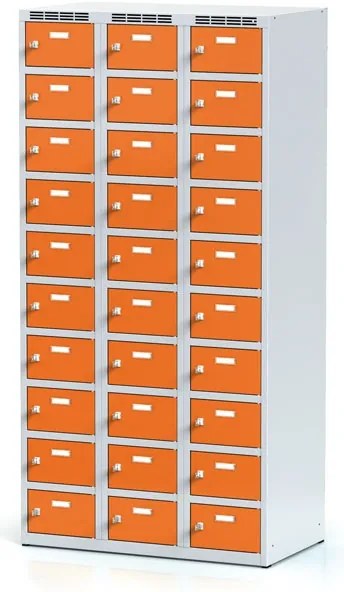 Alfa 3 Šatníková skrinka S6 s úložnými boxami, 30 boxov, 1800 x 900 x 500 mm, otočný zámok, oranžové dvere