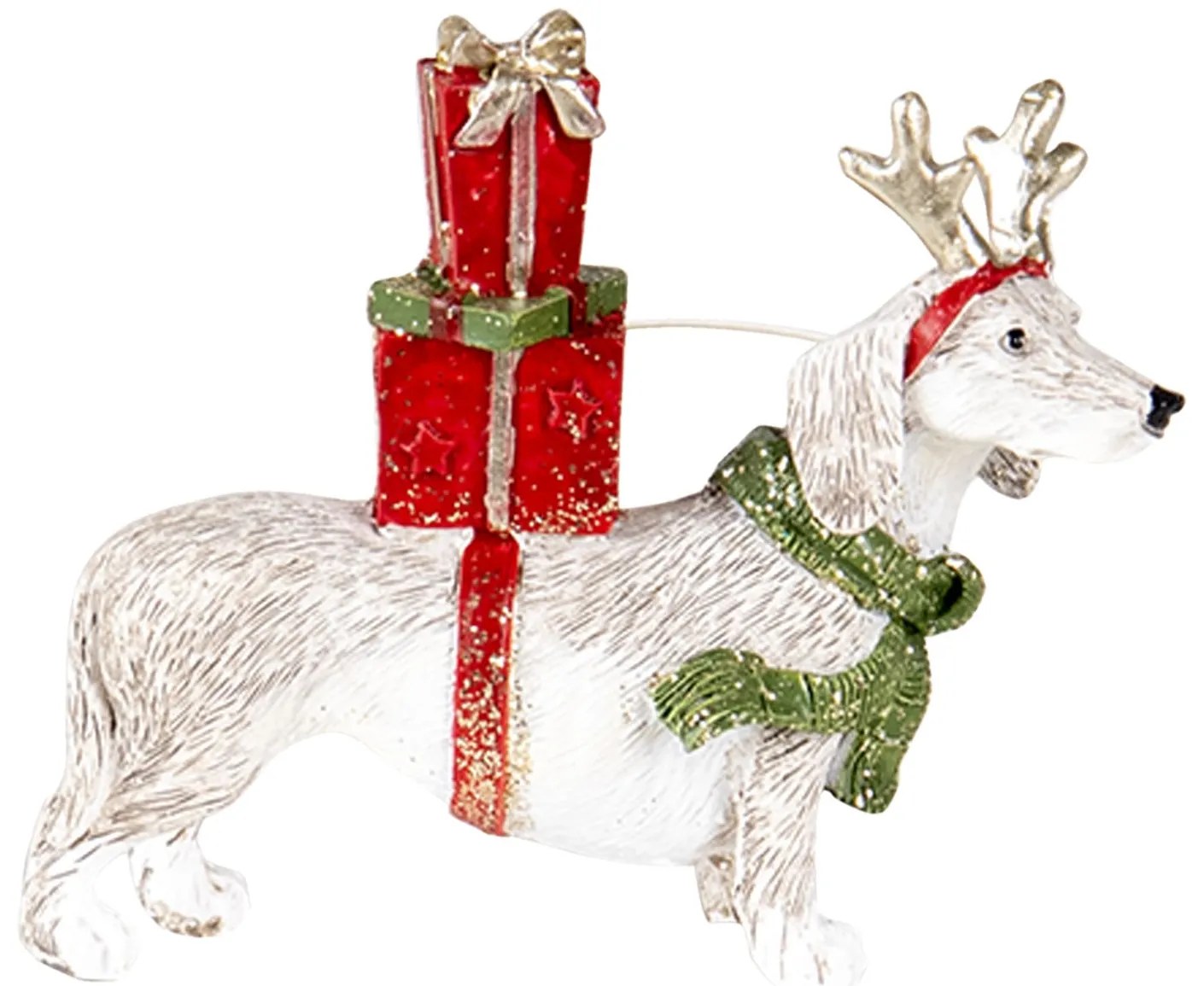 Vianočné dekoratívne soška psa s darčekmi - 9 * 3 * 8 cm