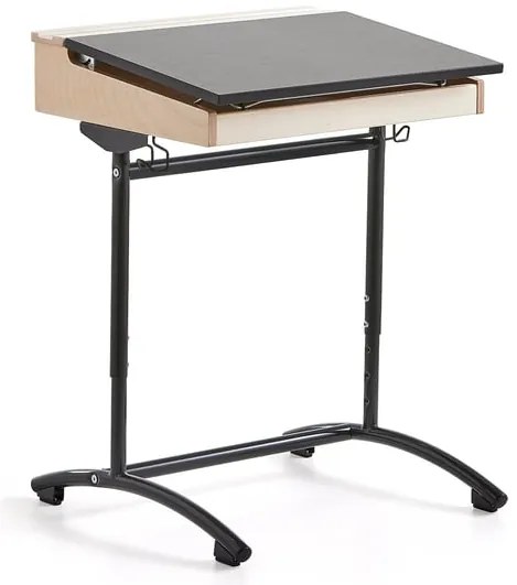 Školská lavica ACCESS, 650x550 mm, výškovo nastaviteľná, antracit, akustické linoleum - tmavošedá