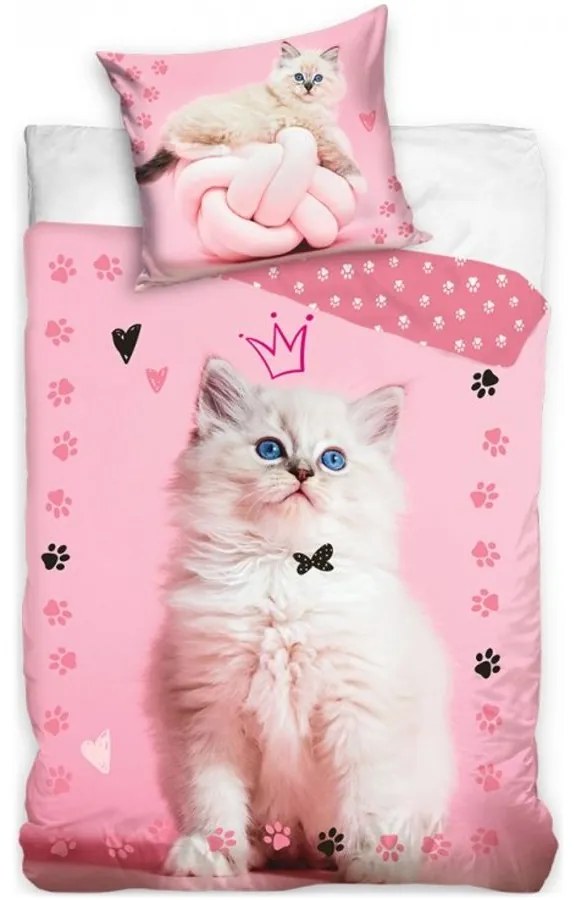 Bavlnené posteľné obliečky Mačička princezná - 100% bavlna Renforcé - 70 x 90 cm + 140 x 200 cm
