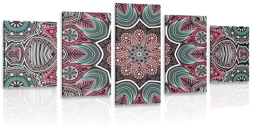 5-dielny obraz indická Mandala s kvetinovým vzorom