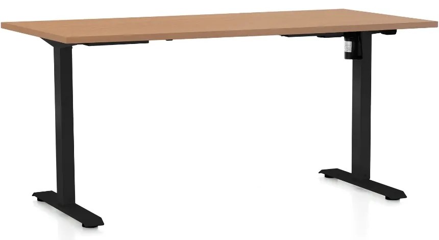 Výškovo nastaviteľný stôl OfficeTech A, 160 x 80 cm, čierna podnož, buk