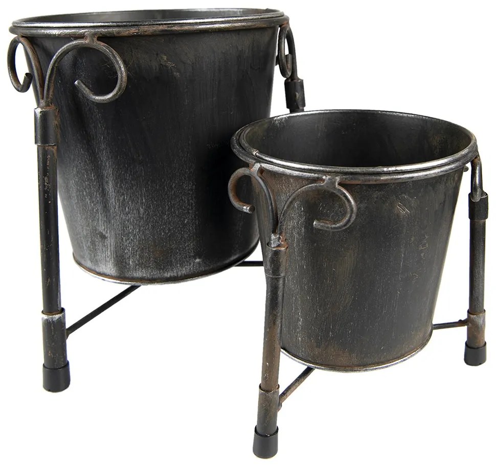 Set 2ks čierny antik kovový kvetináč Oma - Ø 17*23 / Ø 12*17 cm