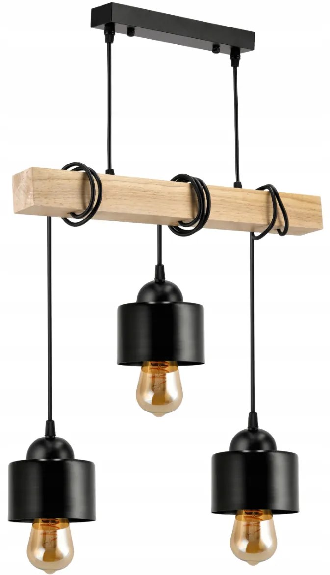 BERGE Závesné stropné svietidlo LED drevený trám 3xE27 loft cup