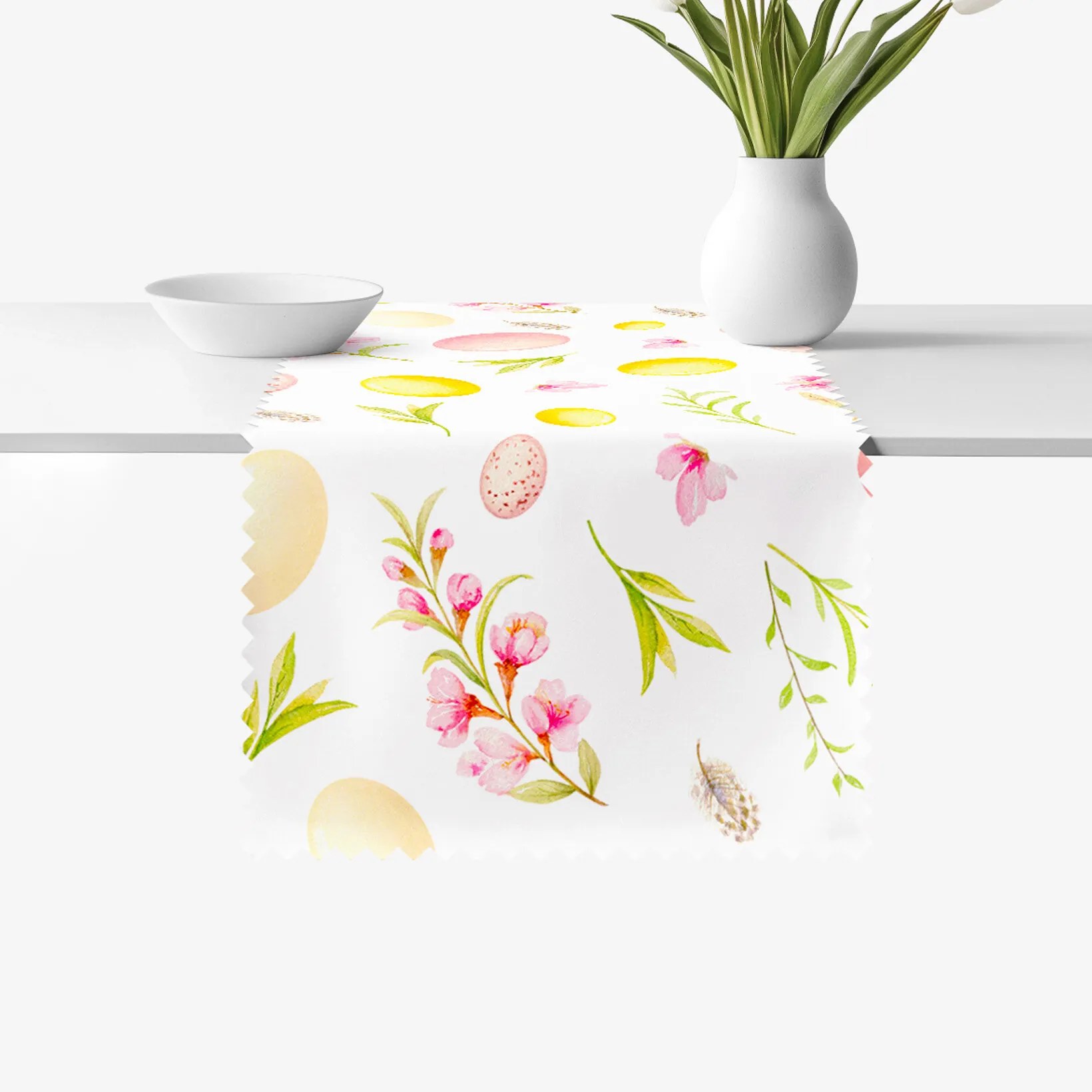 Goldea veľkonočný behúň na stôl teflónový - kraslice s kvetinami 20x120 cm