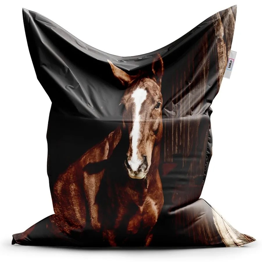 Sedací vak Classic kôň v stajni, hnedá / čierna