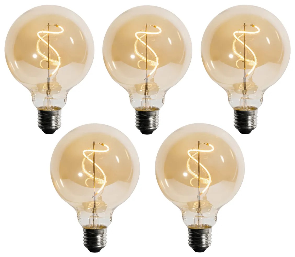 Sada 5 ks E27 Stmievateľná LED žiarovka so špirálovým vláknom G95 4W 270lm 2200K