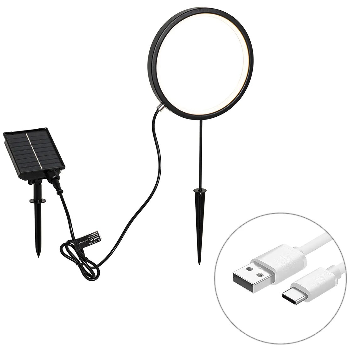 Bodové svetlo čierne 50 cm vrátane nabíjateľnej a solárnej LED IP65 - Adalind