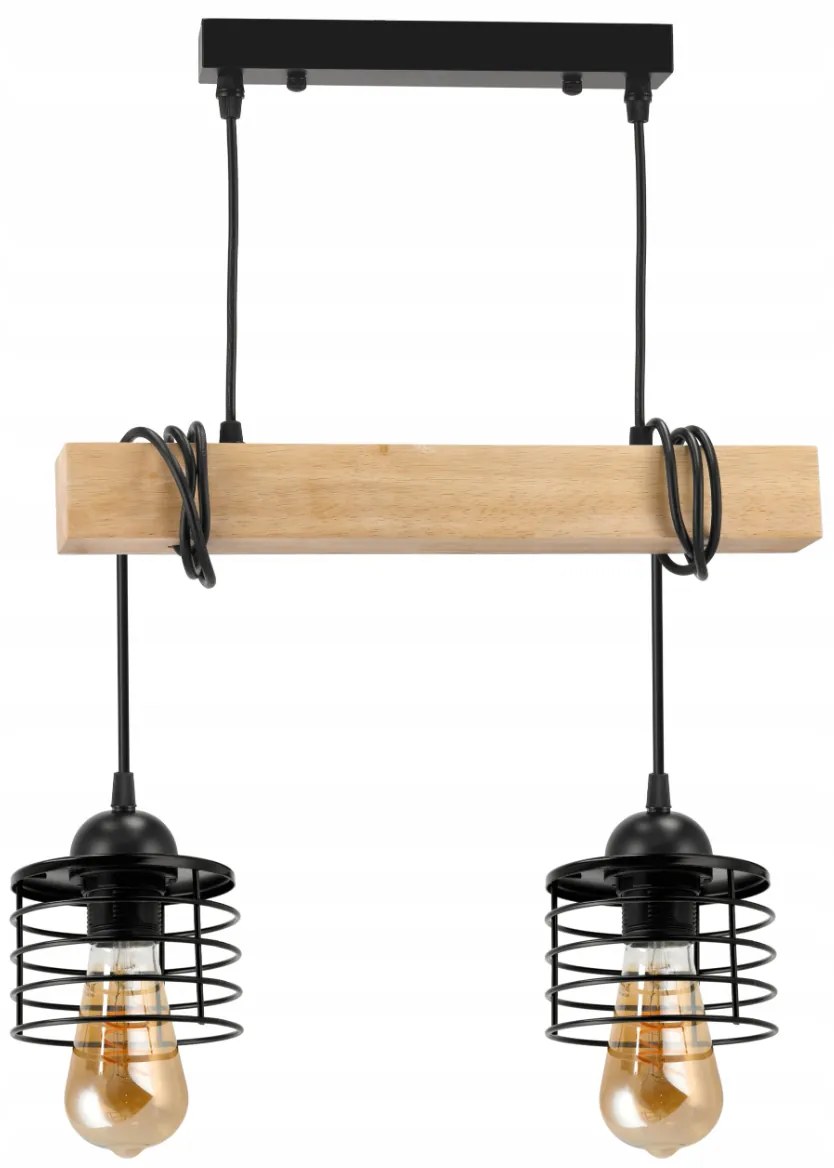 BERGE LED závesné stropné svietidlo drevený trám 2xE27 Loft Luster Spring