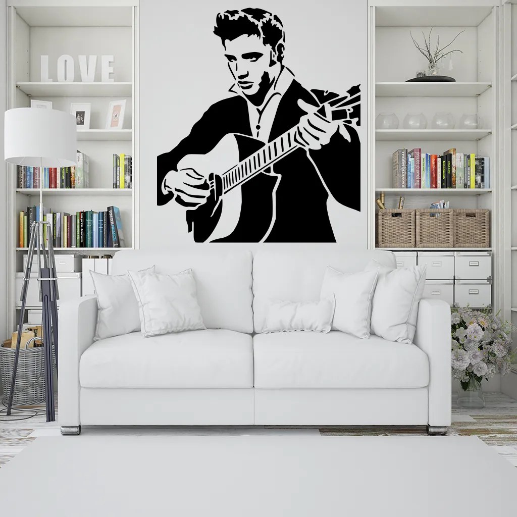 Veselá Stena Samolepka na stenu na stenu Elvis Presley Farba: čierna
