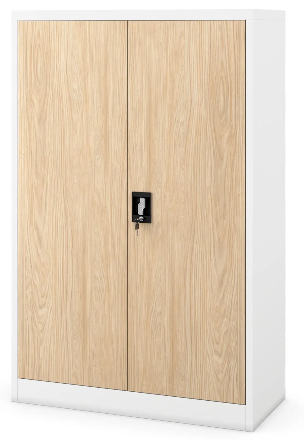 Kovová spisová skriňa KEVIN, 900 x 1400 x 400 mm, Eco Design: biela/ dub sonoma