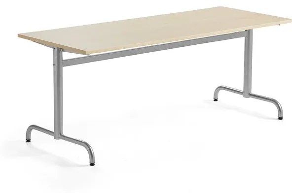 Stôl PLURAL, 1800x700x600 mm, HPL - breza, strieborná