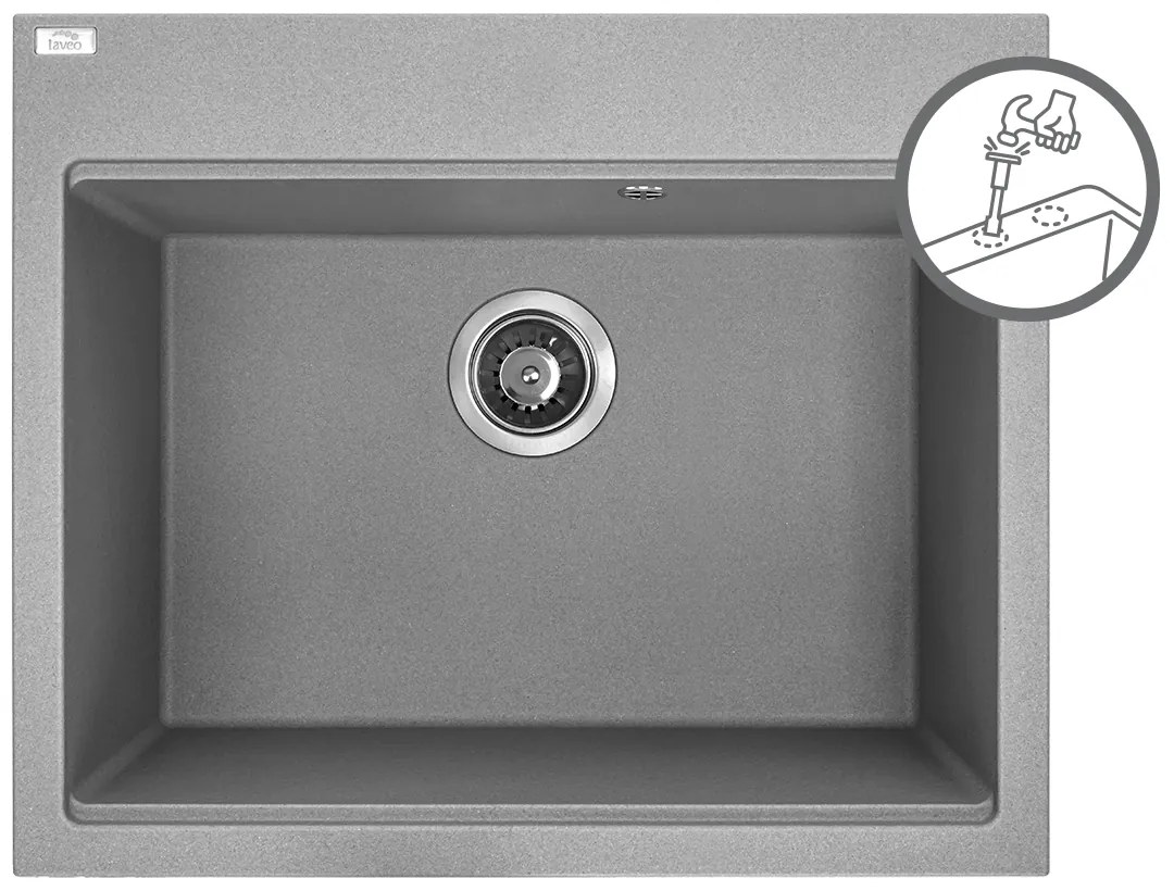 Laveo Tau, 1-komorový granitový drez 600x500x215 mm, šedá, LAV-SBT_5106