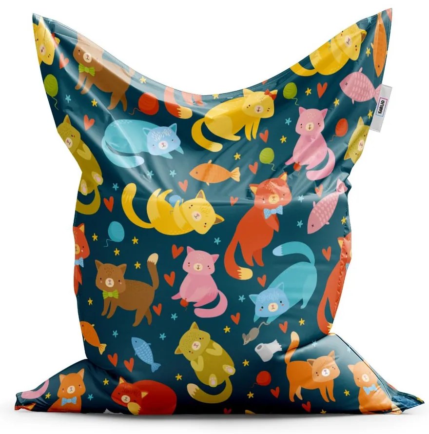 Sedací vak Classic mačky s rybkami - detský, farebná