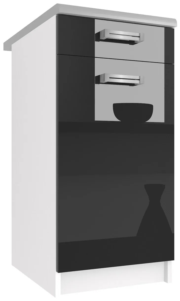 Kuchynská skrinka Belini spodná so zásuvkami 40 cm čierny lesk s pracovnou doskou INF SDSZ1-40/1/WT/B/0/D