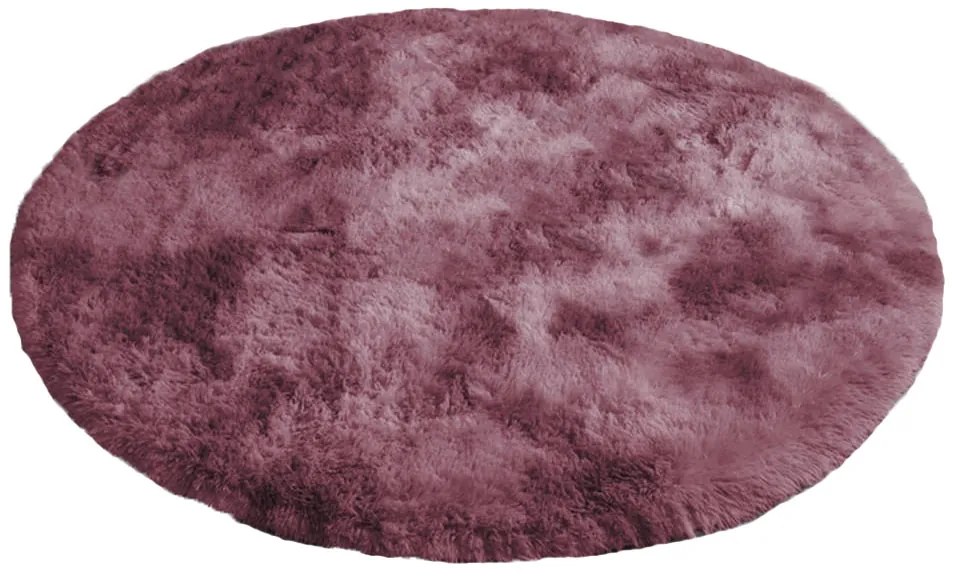Tmavoružový okrúhly shaggy koberec Ombre Rozmer: 80 cm