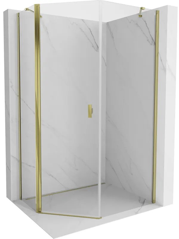 Mexen Mist, päťuholníkový sprchový kút výklopný 80 x 90 cm, číre sklo, zlatý lesklý profil, 8A8-080-090-50-00