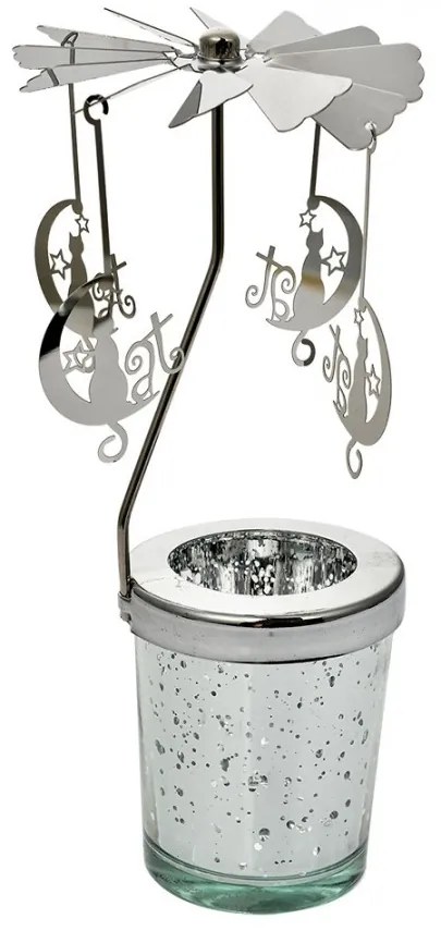 Strieborný točiaci svietnik na čajovku s mačkami Ringi - Ø 8*17 cm