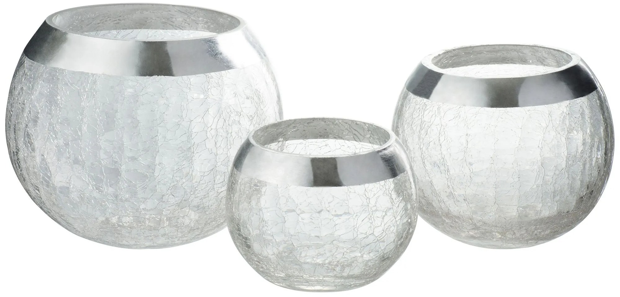 Transparentné sklenený okrúhly svietnik na čajovú sviečku so strieborným zdobením - Ø 15*12 cm