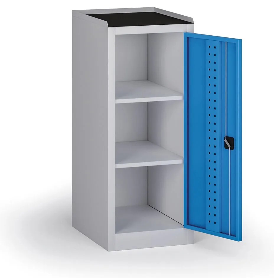 Dielenská skriňa nízka na náradie KOVOS, 2 police, 600 x 505 x 1180 mm, modrá