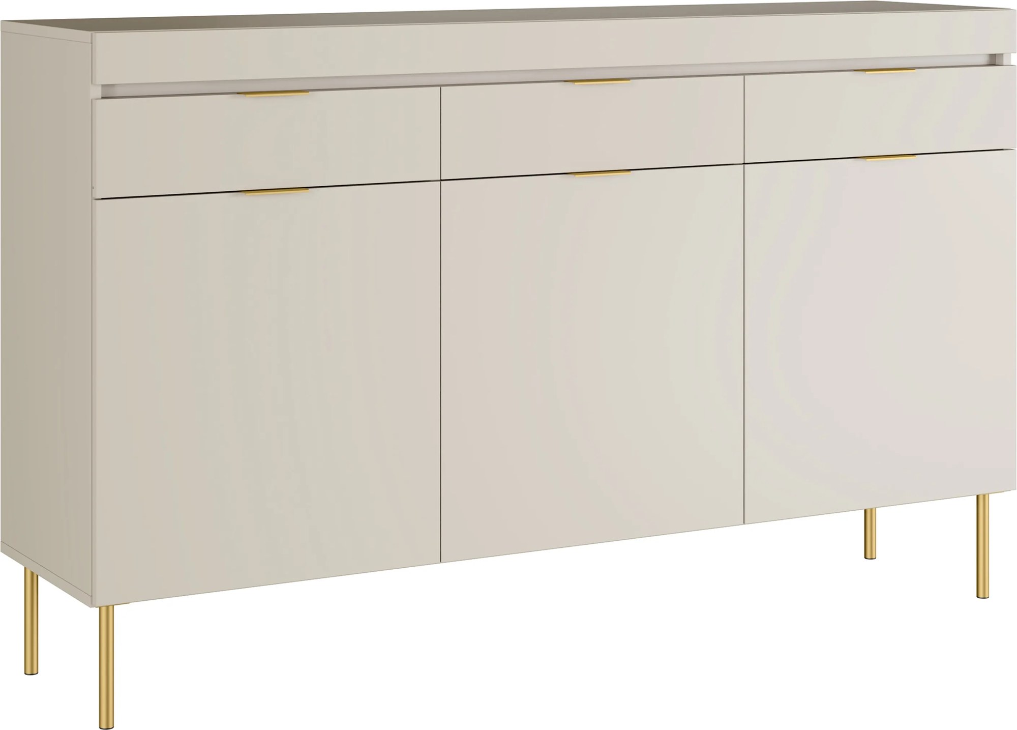 Trojdverová komoda Sentia 157 cm s tromi zásuvkami - kašmír / zlatá