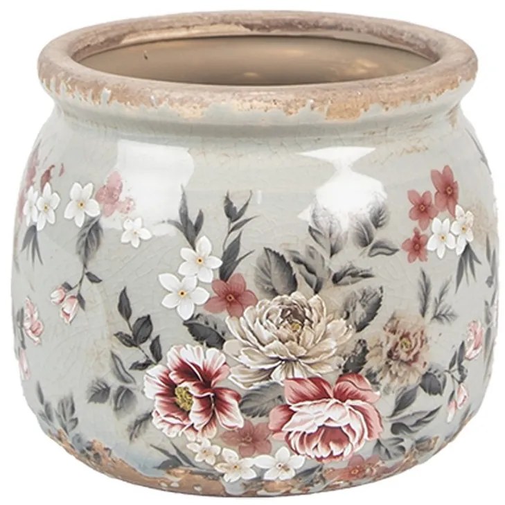 Planter ? 12x10 Cm Grey Ceramic Flowers - Collections