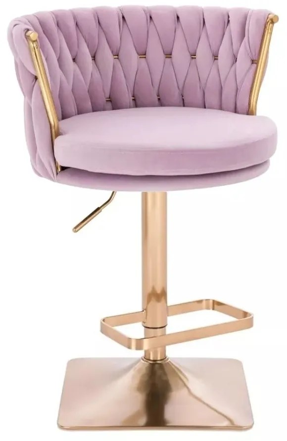 LuxuryForm DESIGN Barová stolička LYON VELUR na zlatej hranatej podstave - levanduľa