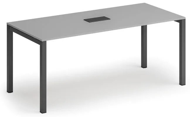 Rokovací stôl PRIMO SQUARE, 180x80 cm, sivá + stolná zásuvka TYP VI, čierna