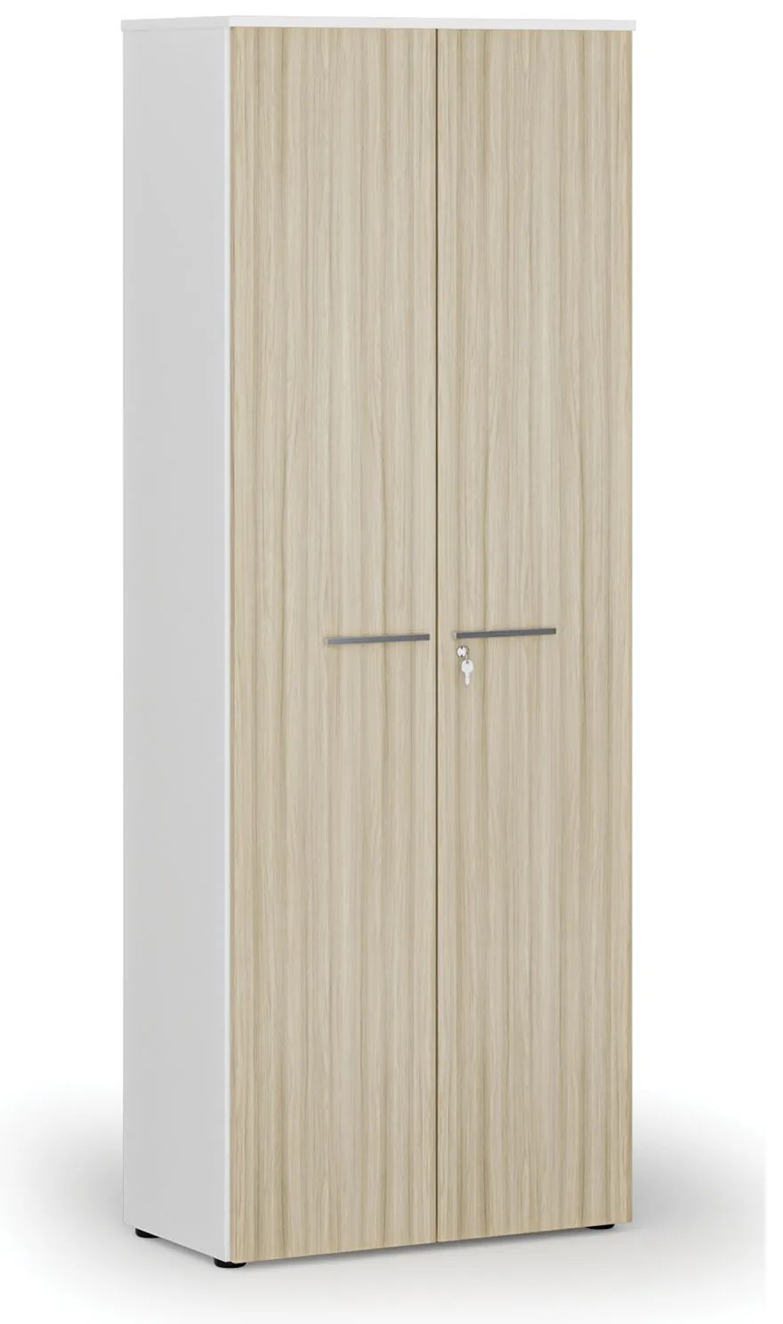 Kancelárska skriňa s dverami PRIMO WHITE, 800 x 420 x 2128 mm, biela/dub prírodná
