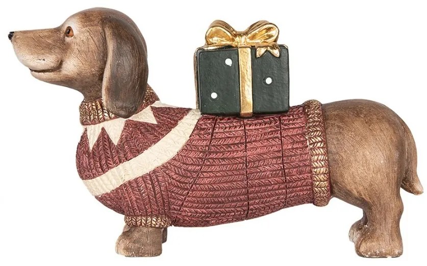 Vianočná dekorácia jazvečík vo svetríku as darčekom - 47*14*28 cm