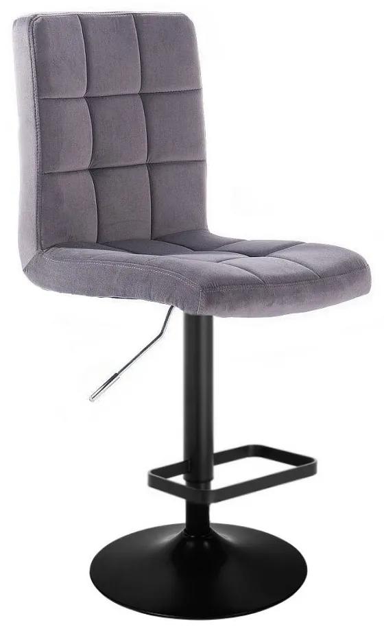 LuxuryForm DESIGN Barová stolička TOLEDO VELUR na čiernom tanieri - tmavo šedá