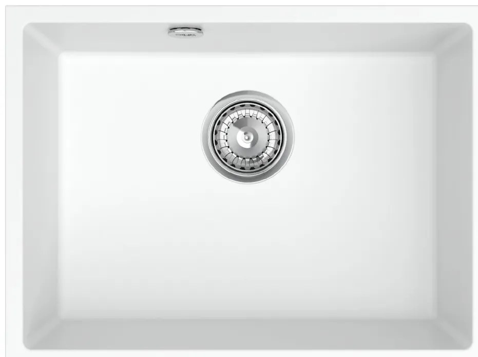 Sink Quality Crypton 60, kuchynský granitový drez 535x400x205 mm + chrómový sifón, biela, SKQ-CRY.W.1KBO.60.X